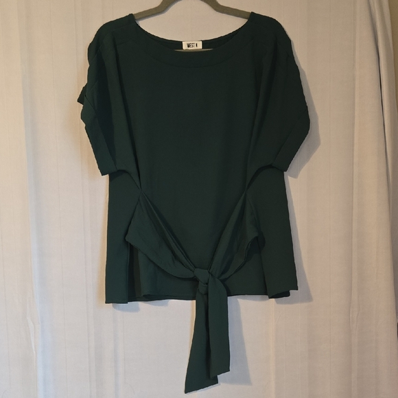 West K Tops - West K Dark Green Blouse with Tie Front Size XLP
